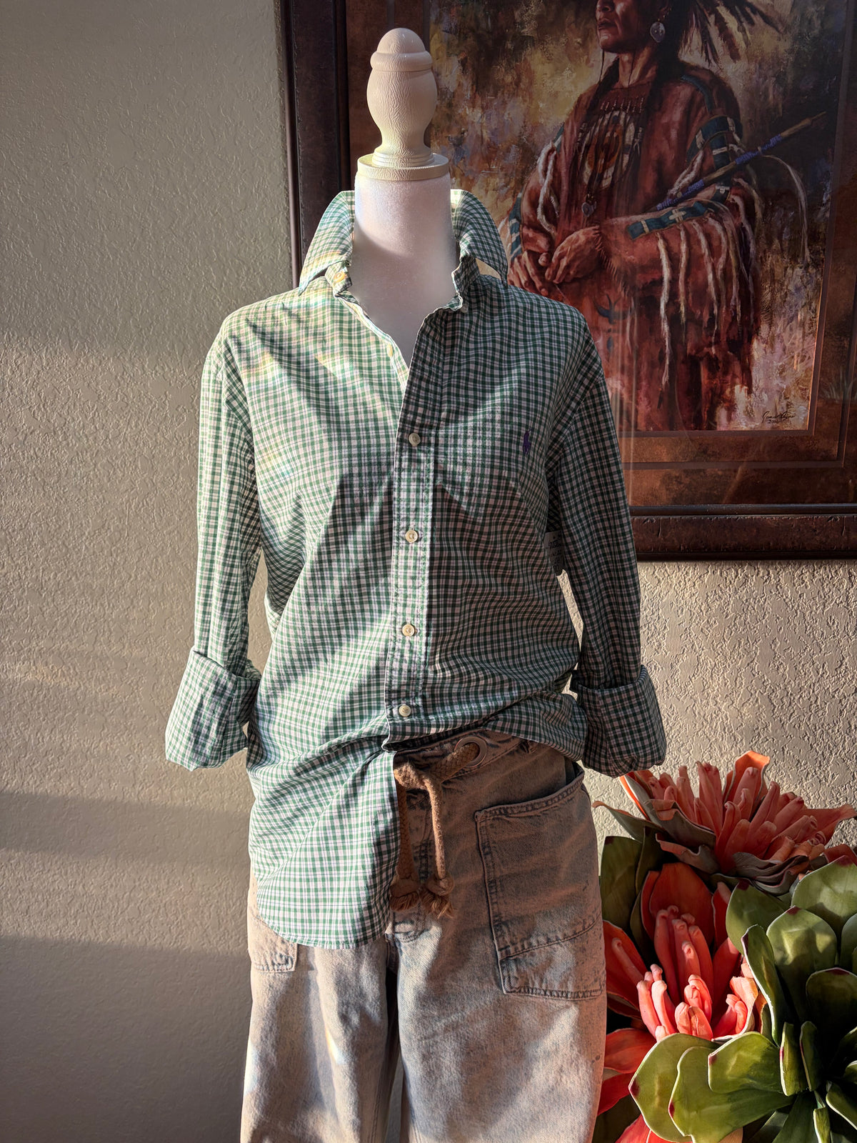 Papas Green Plaid Flour Sack shirt- M/L