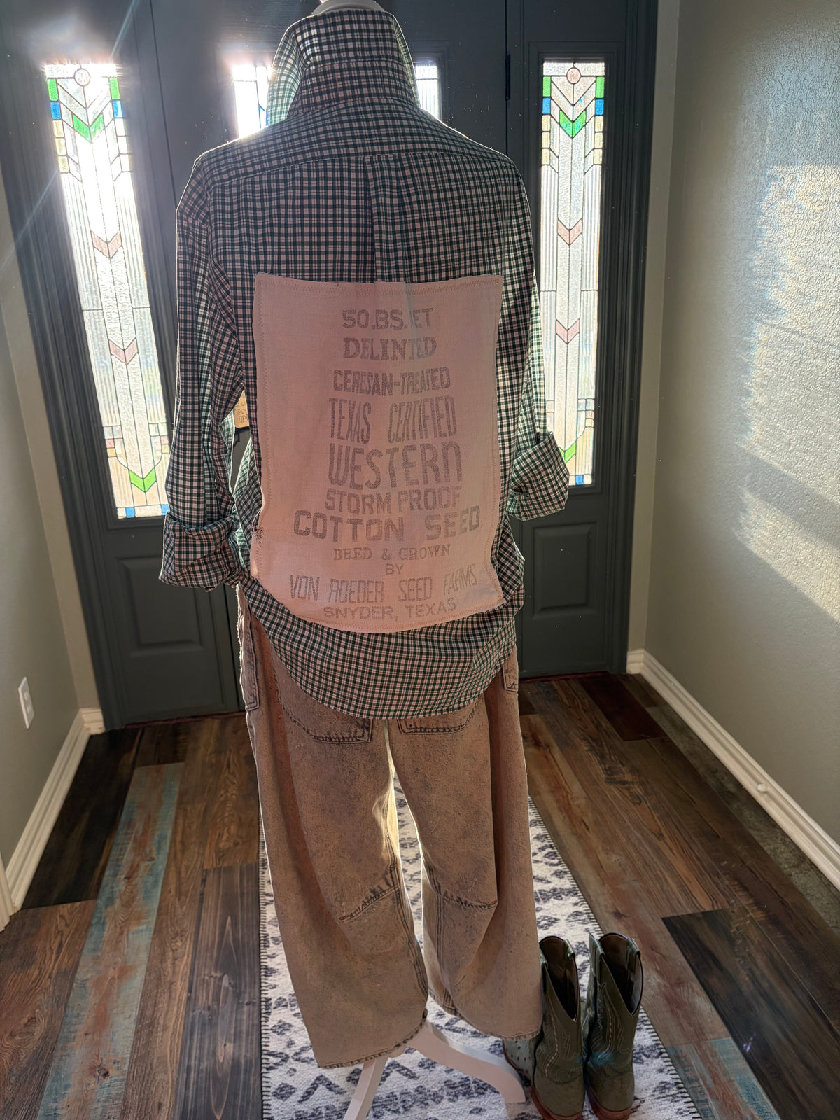 Papas Green Plaid Flour Sack shirt- M/L