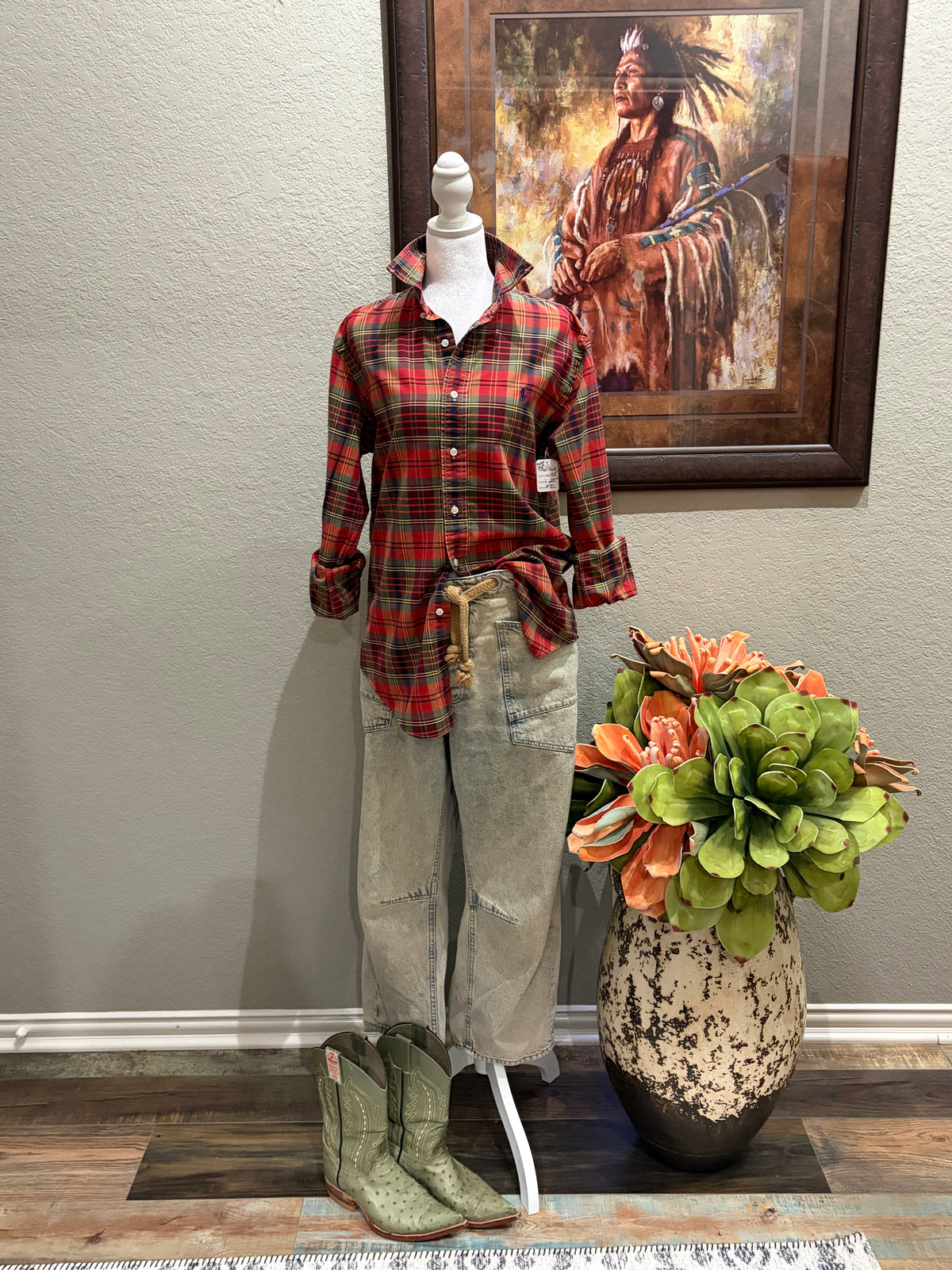 Papas Red Plaid Sugar Sack Shirt- M/L
