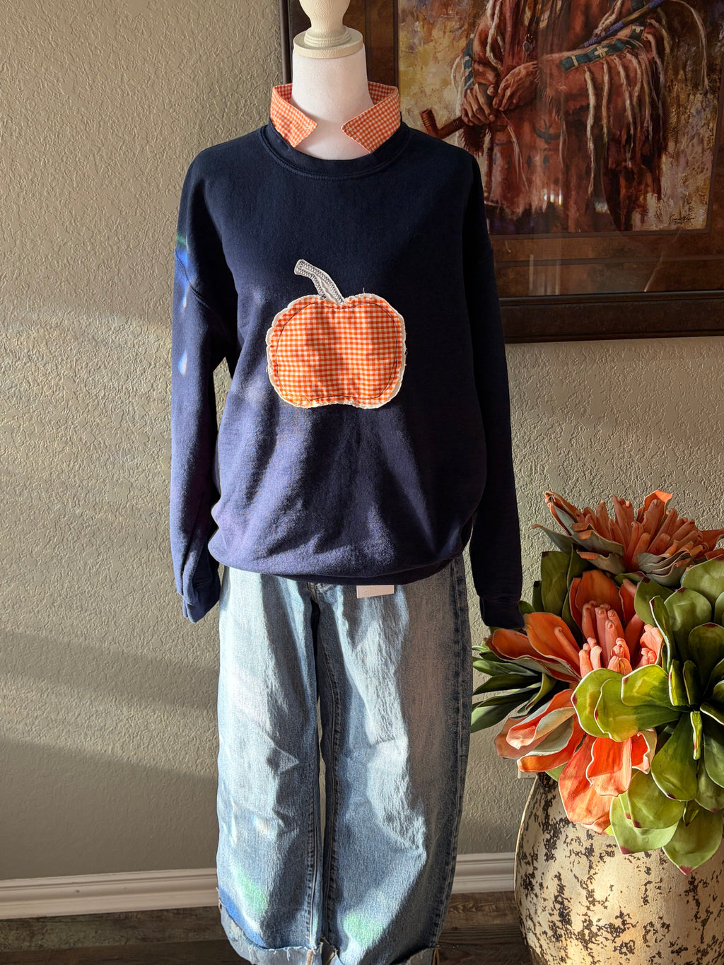 Papas Navy Pumpkin Sweatshirt~ M/L