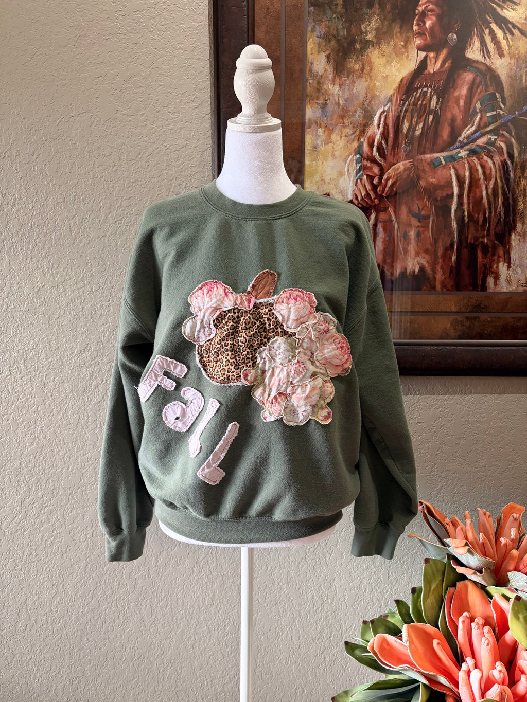 Papas Olive Leopard Pumpkin Sweatshirt~ M/L
