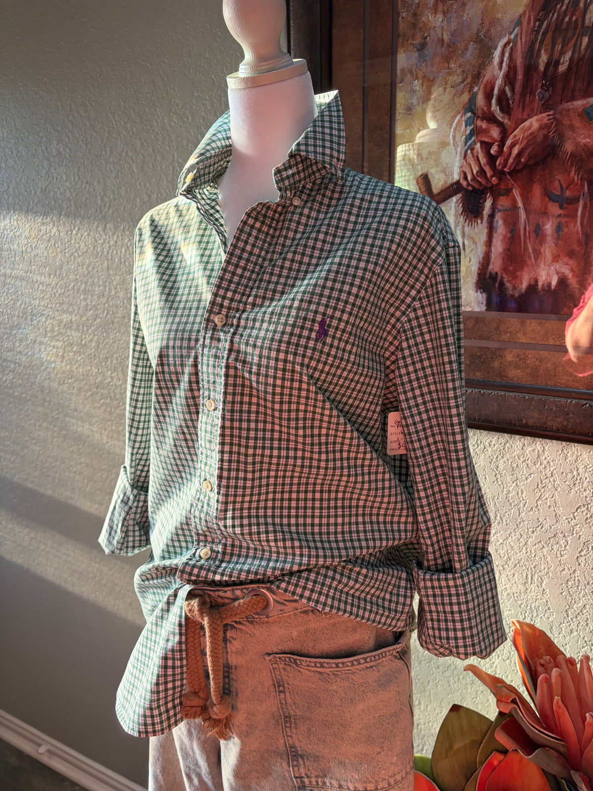 Papas Green Plaid Flour Sack shirt- M/L