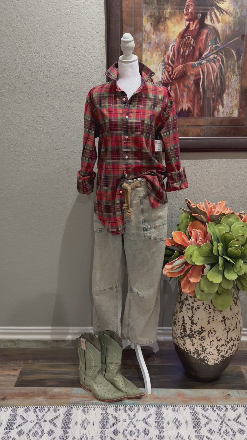 Papas Red Plaid Sugar Sack Shirt- M/L
