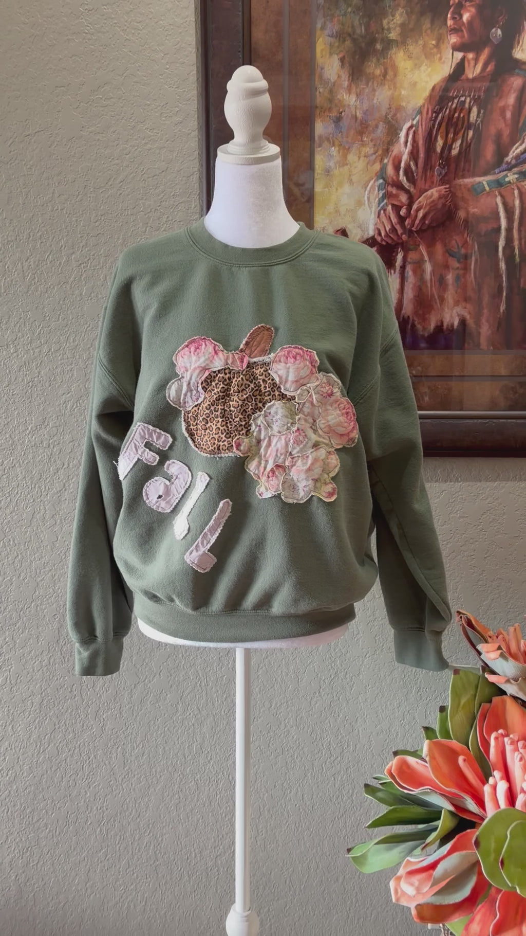 Papas Olive Leopard Pumpkin Sweatshirt~ M/L